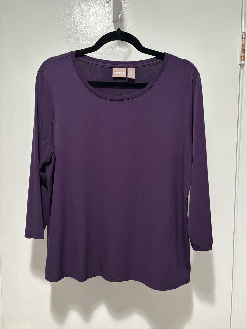 Chico's Deep Purple Long-Sleeve Scoop Neck Top Size 2